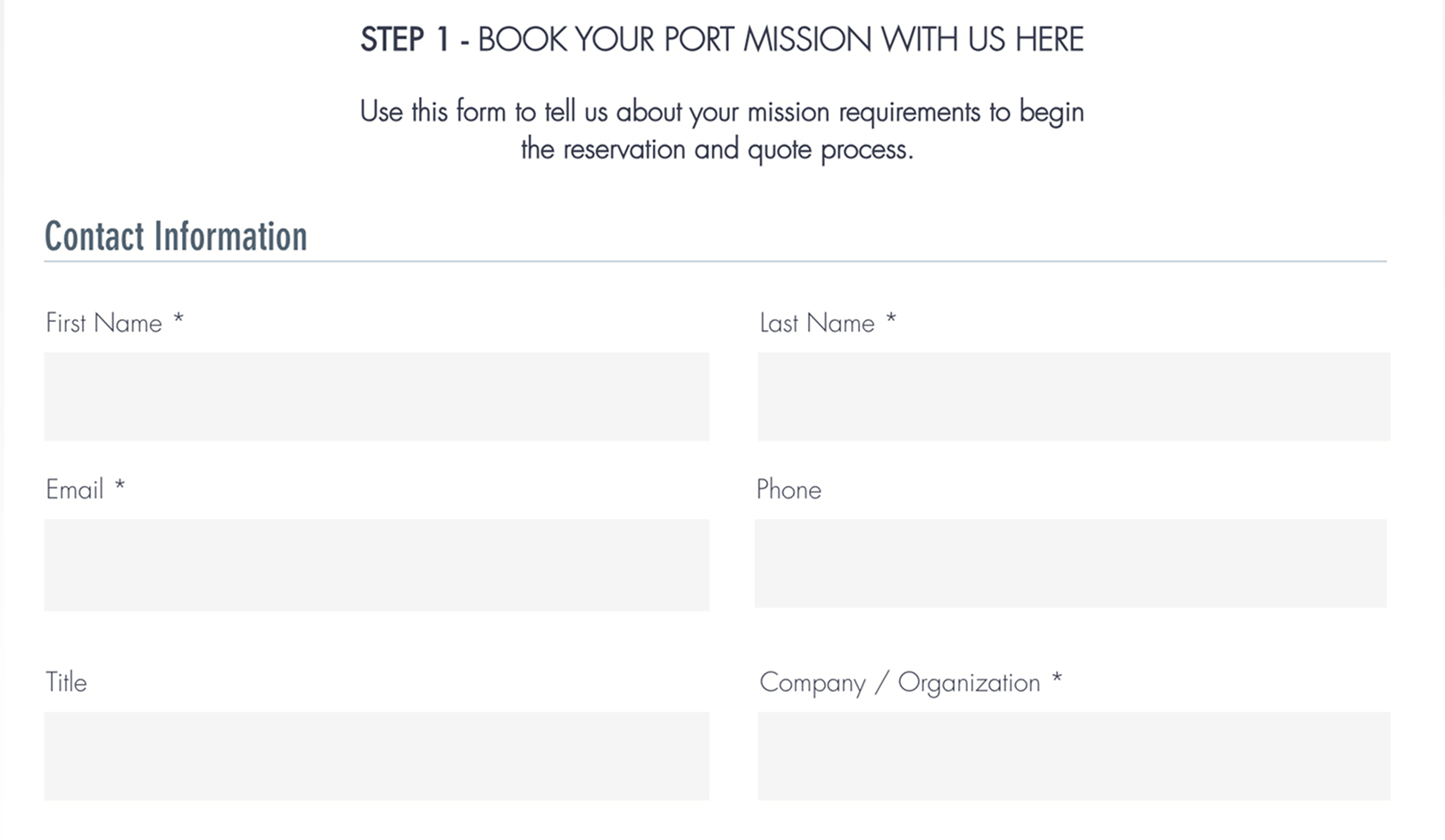 Original Arkisys mission booking system page