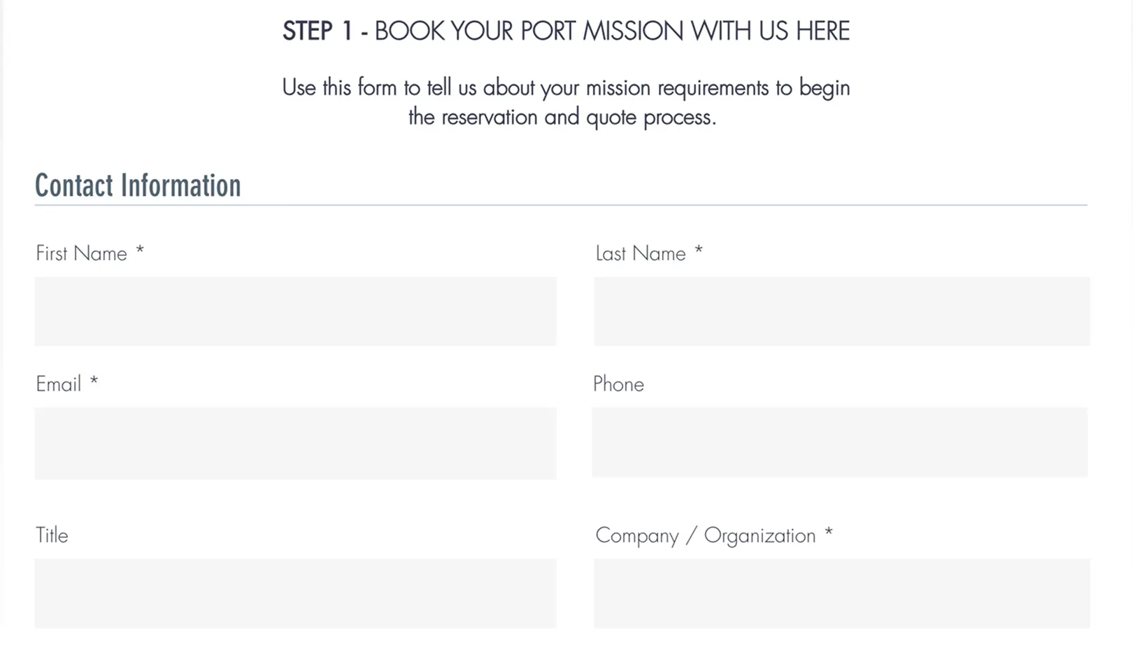 Original Arkisys mission booking system page