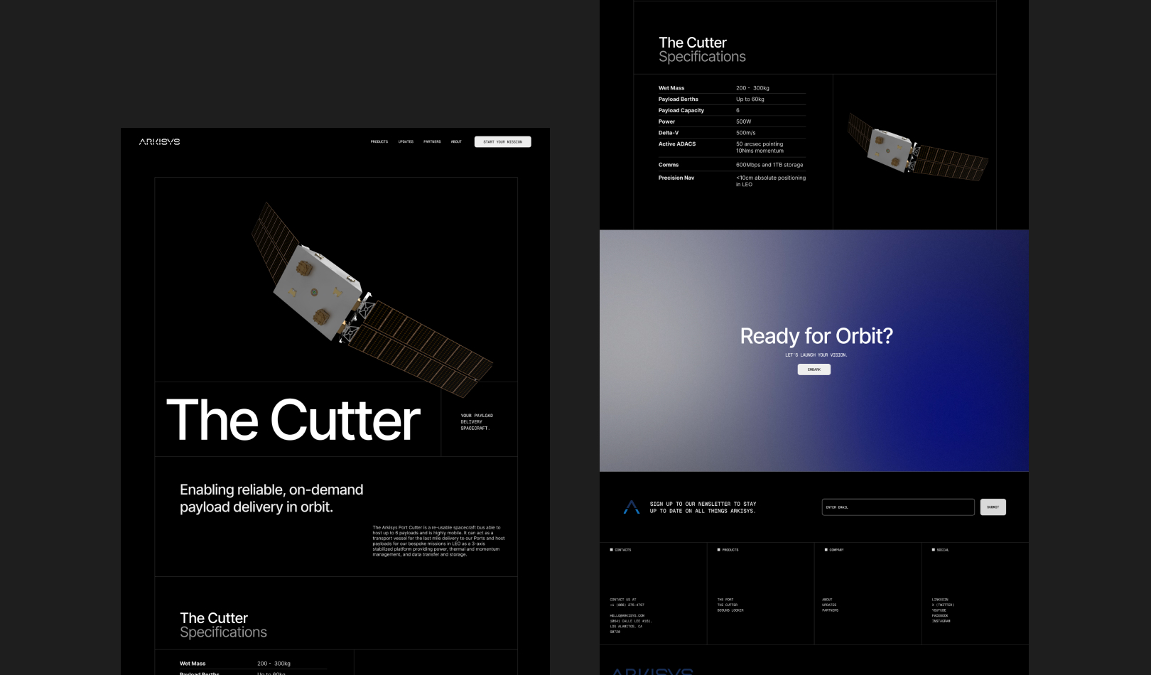 Arkisys Cutter page showing the new design with a more visual layout and technical specifications